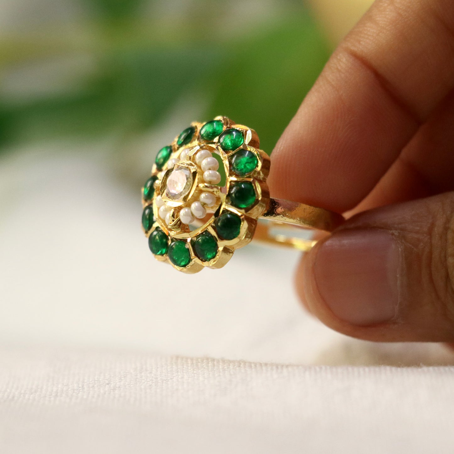 Jadau Kundan Stone Finger Ring - Available in Ruby / Green