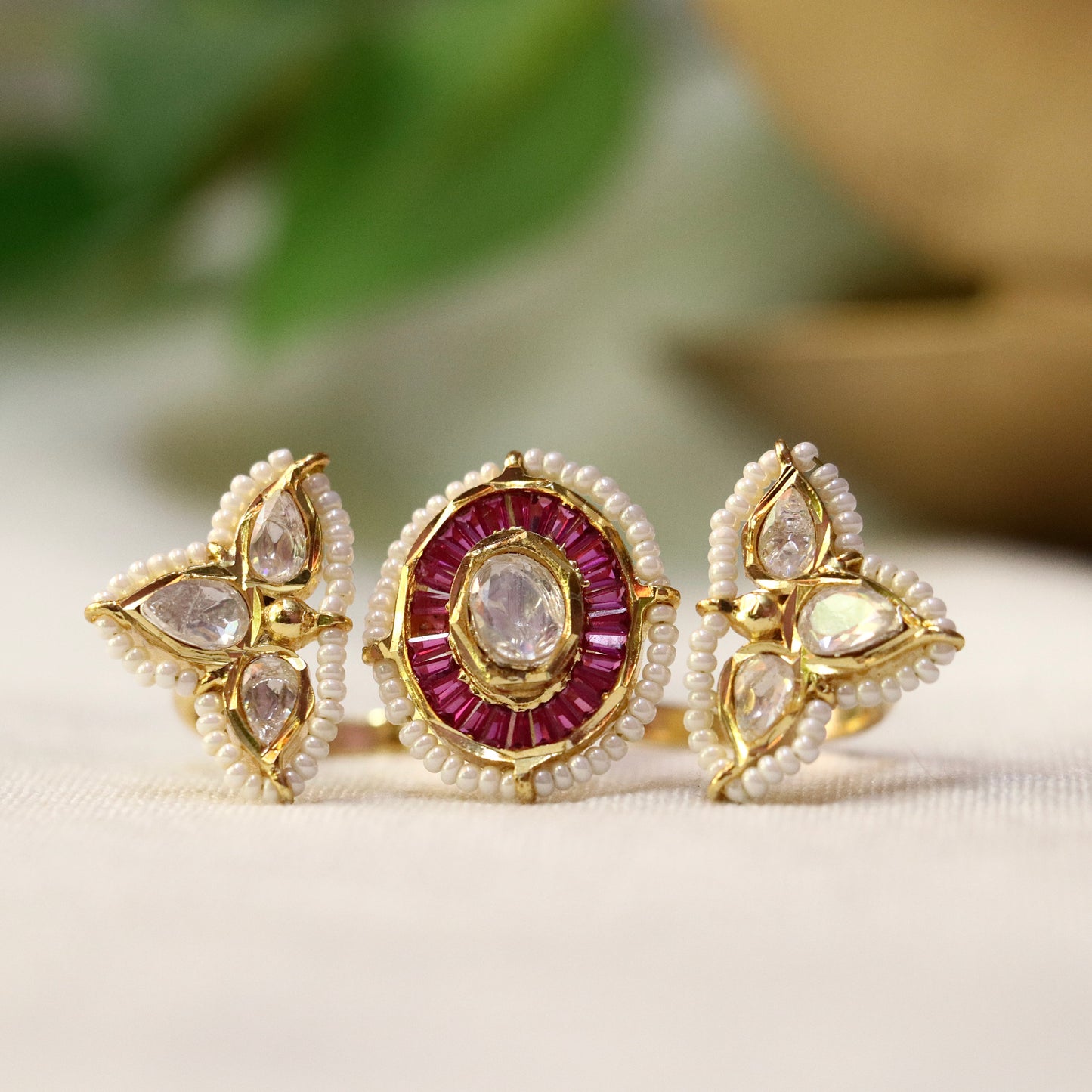Kritika 3 Finger Polki Gold Statement Ring