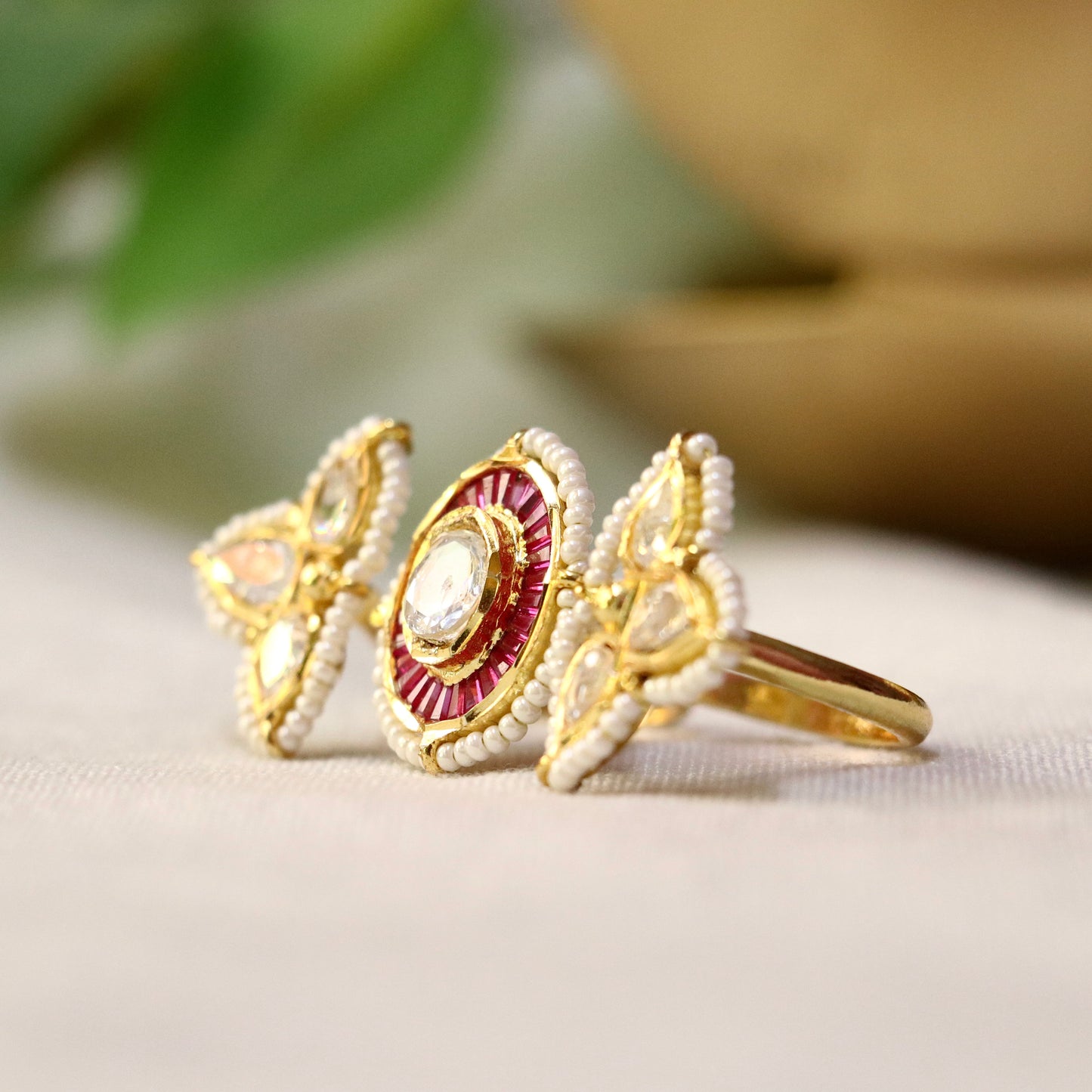 Kritika 3 Finger Polki Gold Statement Ring