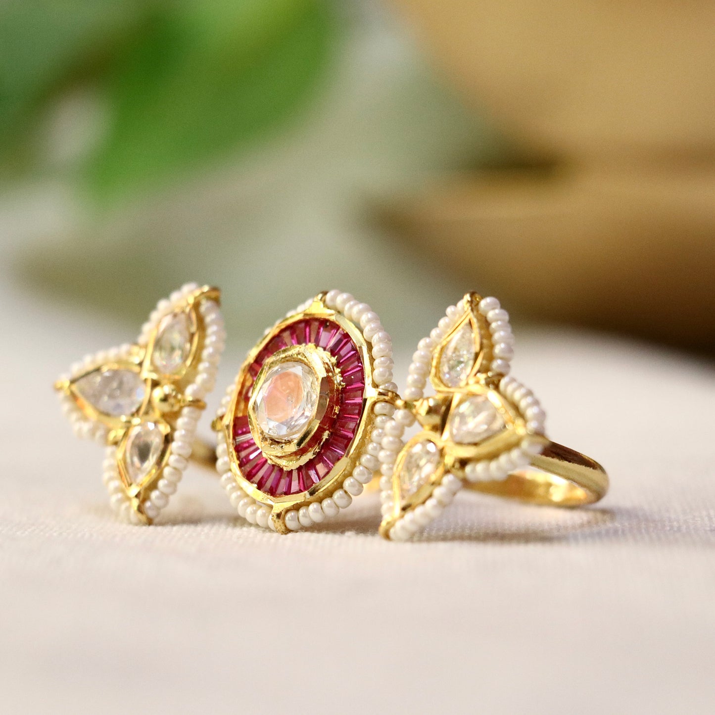 Kritika 3 Finger Polki Gold Statement Ring
