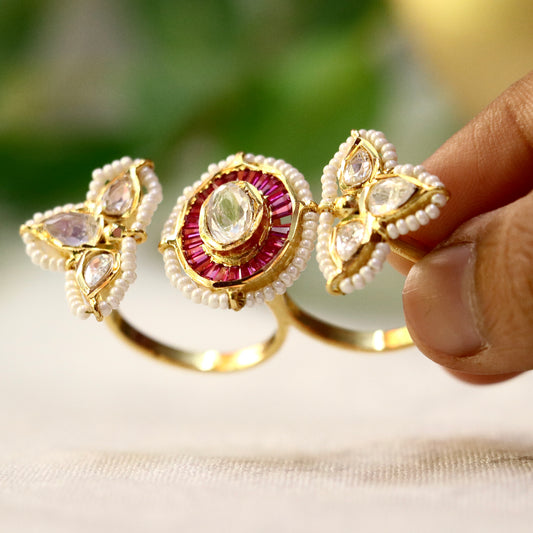Kritika 3 Finger Polki Gold Statement Ring