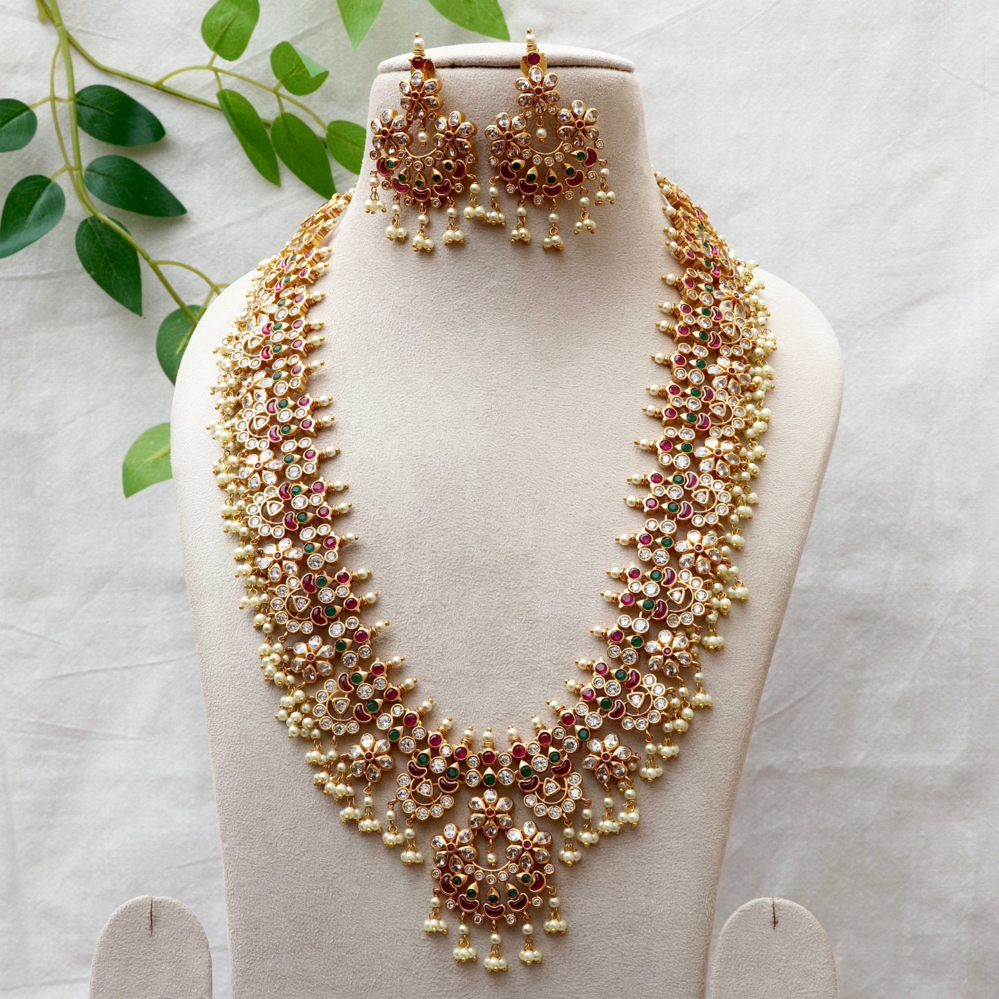 Ad Stone Bridal Guttapusallu Necklace Combo Set / Short / Long Set