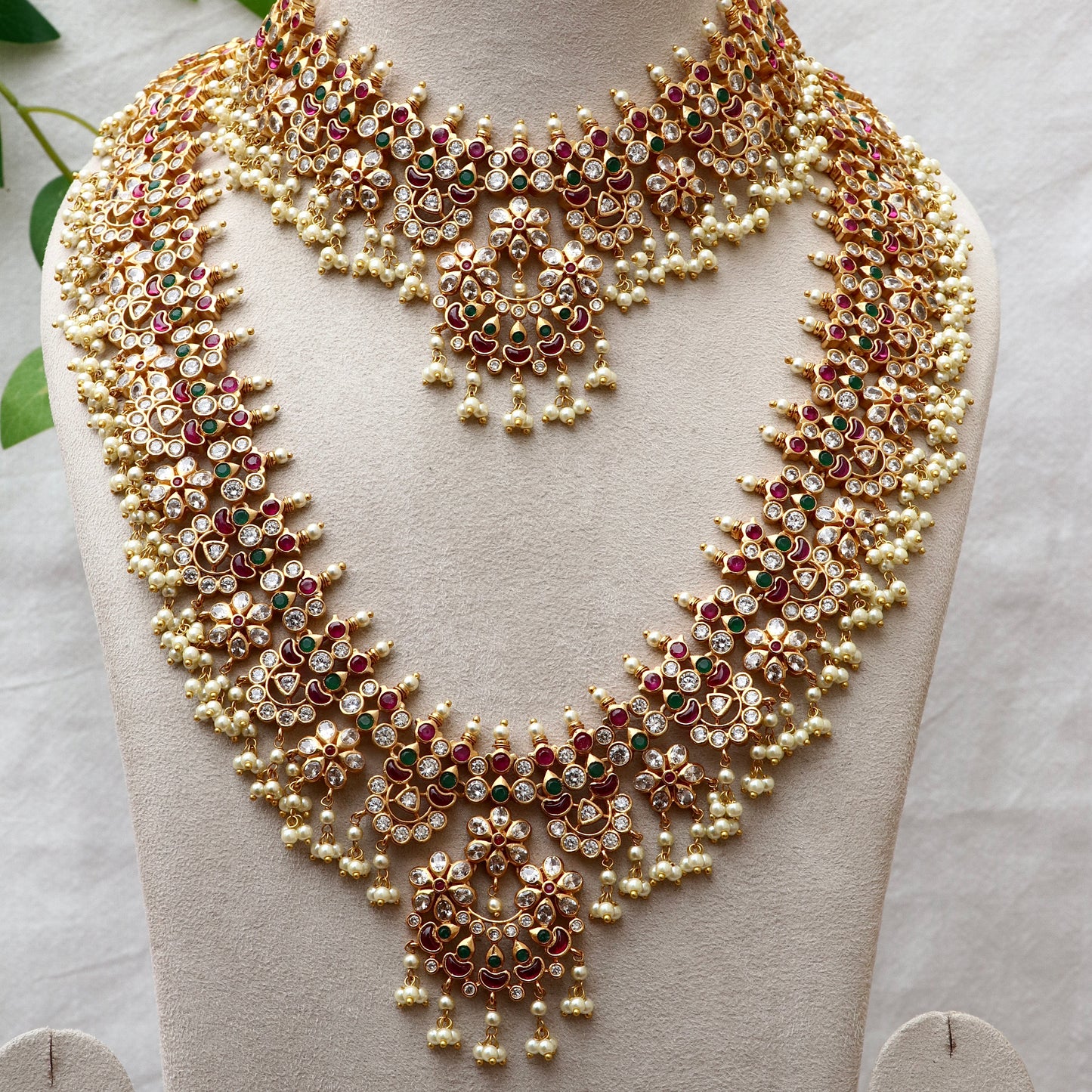 Ad Stone Bridal Guttapusallu Necklace Combo Set / Short / Long Set