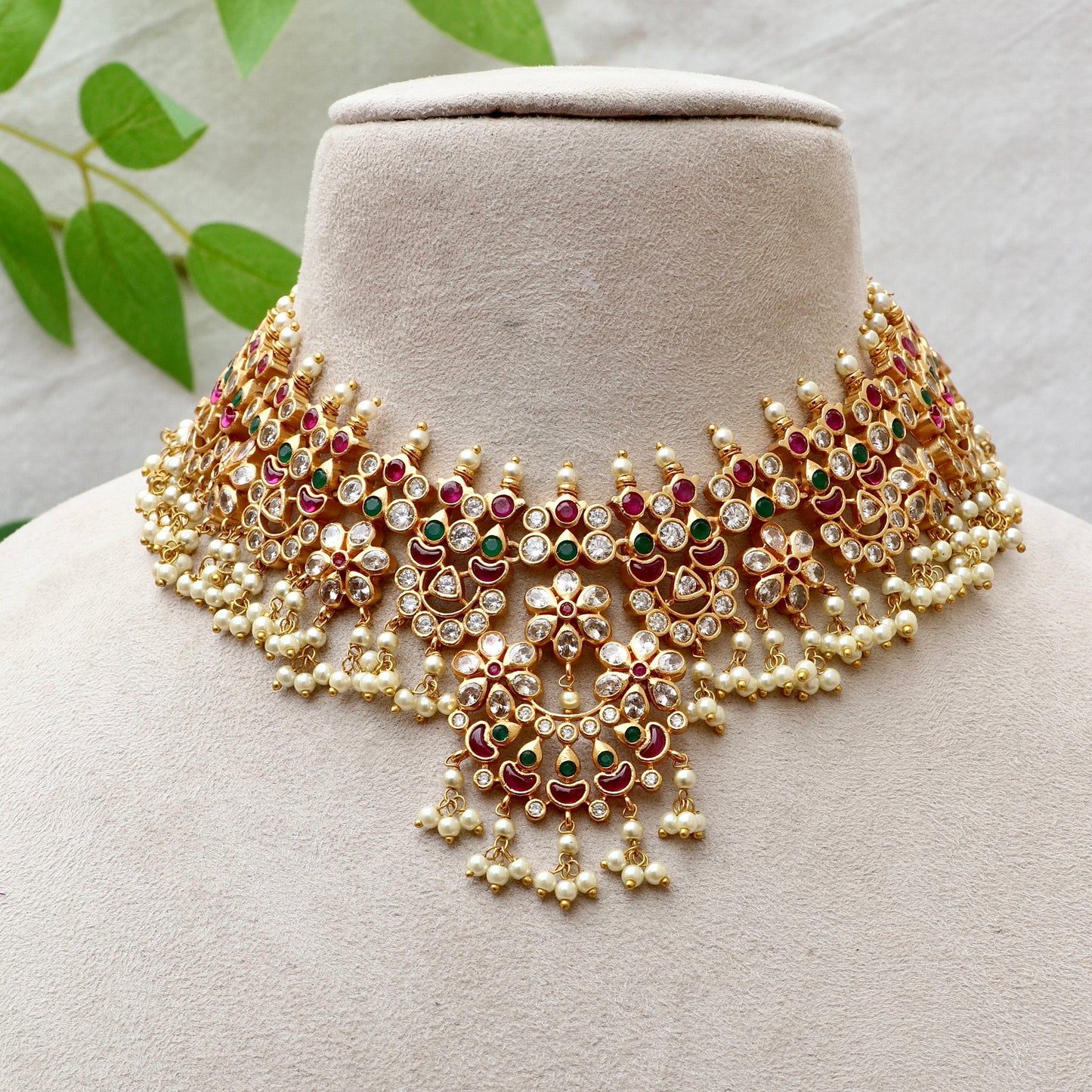 Ad Stone Bridal Guttapusallu Necklace Combo Set / Short / Long Set