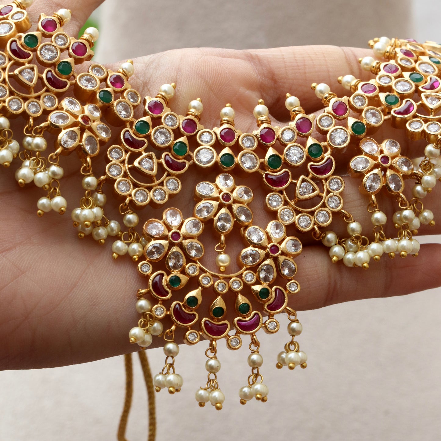 Ad Stone Bridal Guttapusallu Necklace Combo Set / Short / Long Set