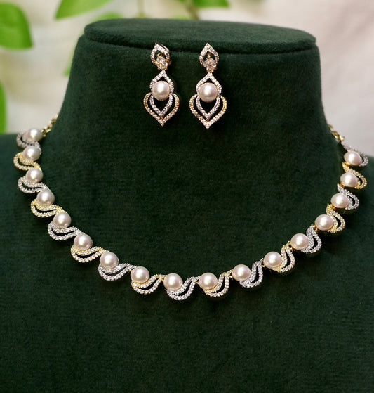 Silver Finish Pearl Designer Necklace