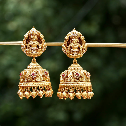Bridal Golden Lakshmi Jhumkas