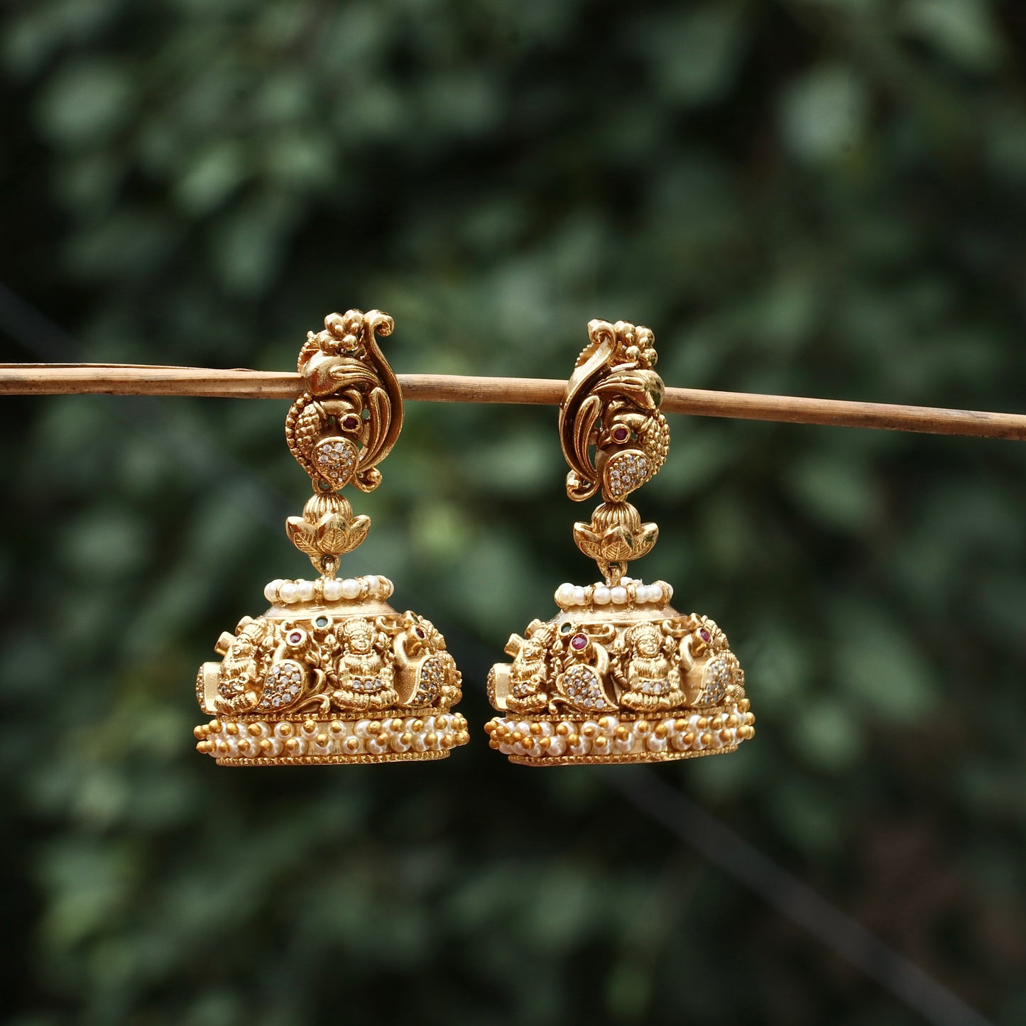 Peacock Design Golden Finish Jhumkas