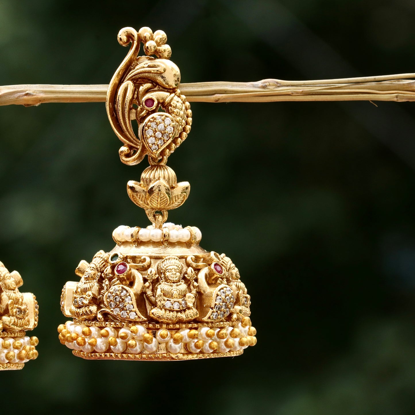 Peacock Design Golden Finish Jhumkas