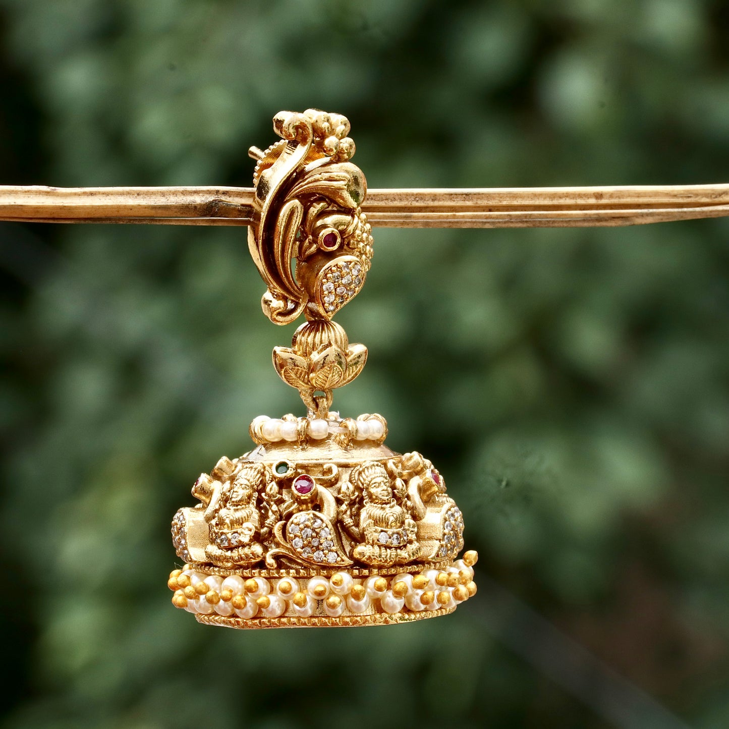 Peacock Design Golden Finish Jhumkas
