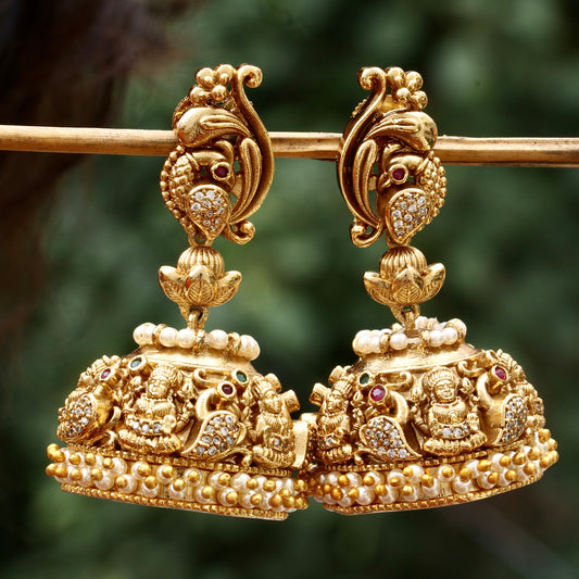 Peacock Design Golden Finish Jhumkas
