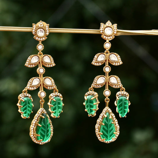 Green Stone Leaf Hanging Earrings