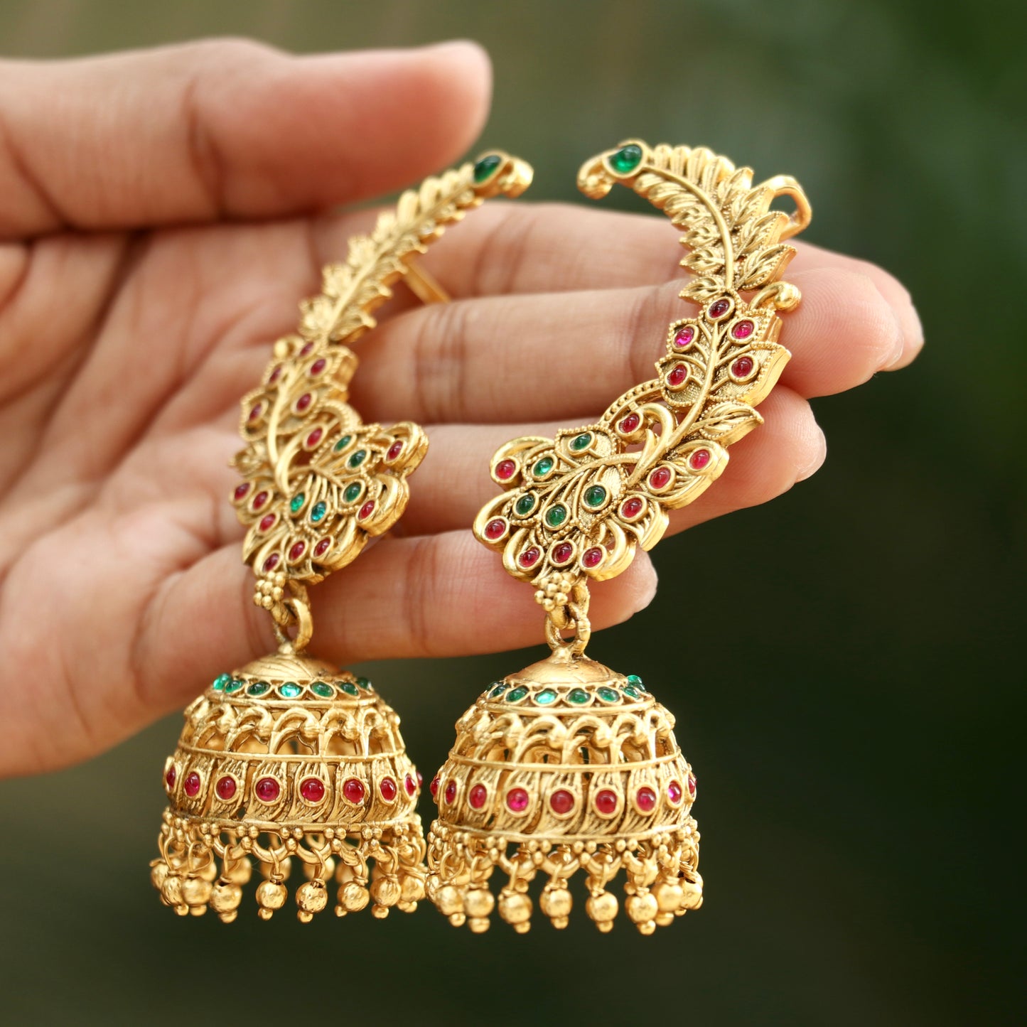 Antique Gold Finish Ear-Cuff Jhumkas