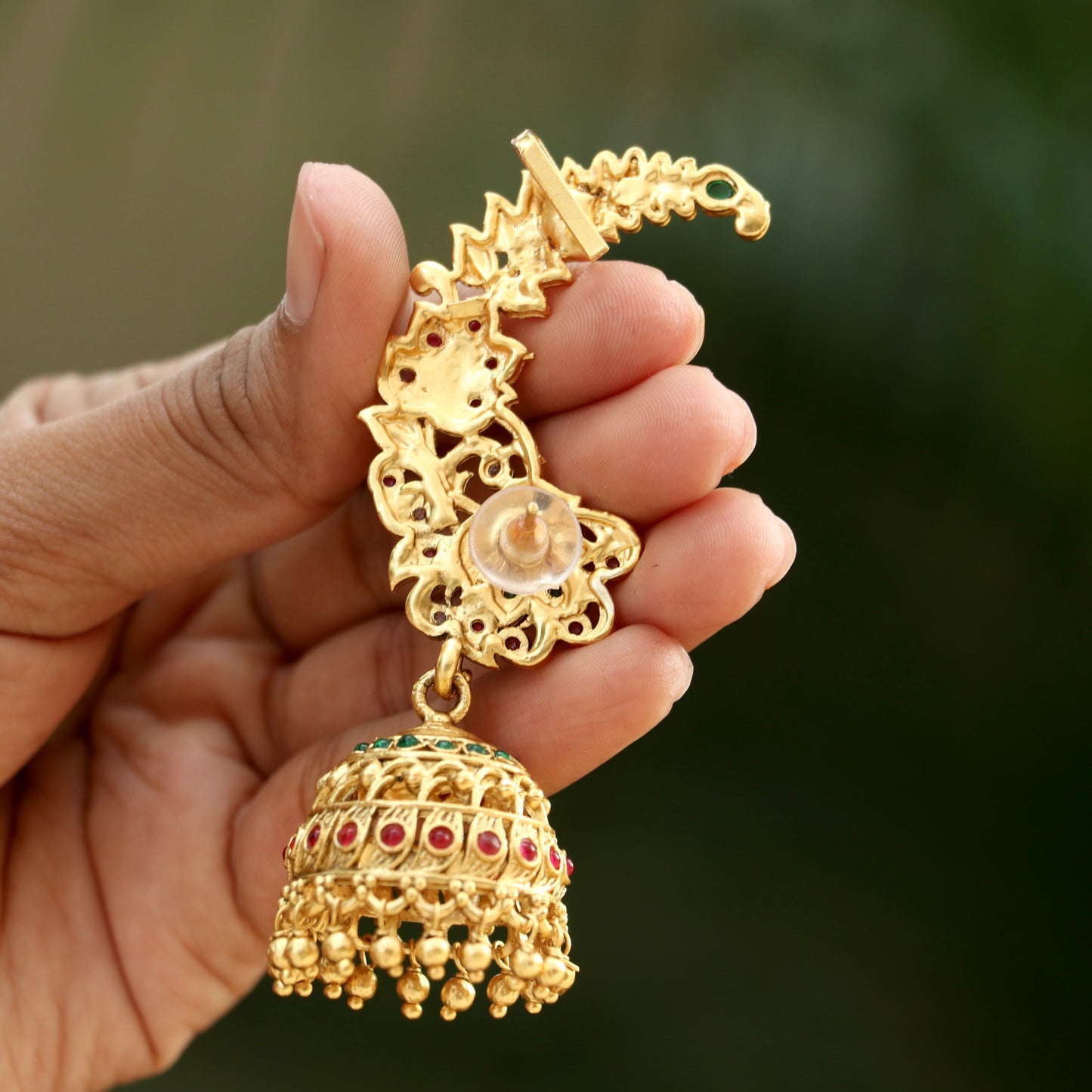 Antique Gold Finish Ear-Cuff Jhumkas