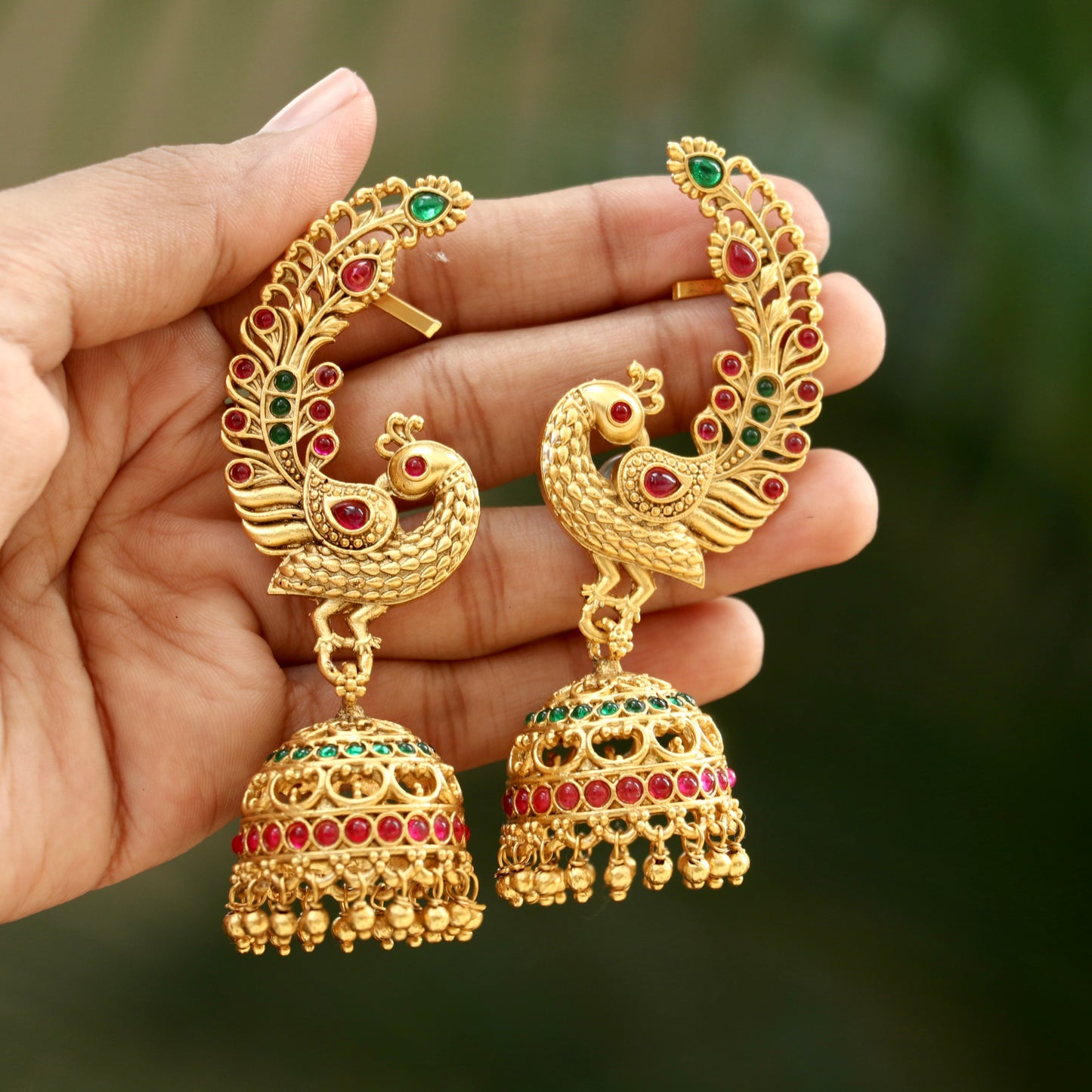 Mayuri Muti-Color Gold Finish Ear-Cuff Jhumkas