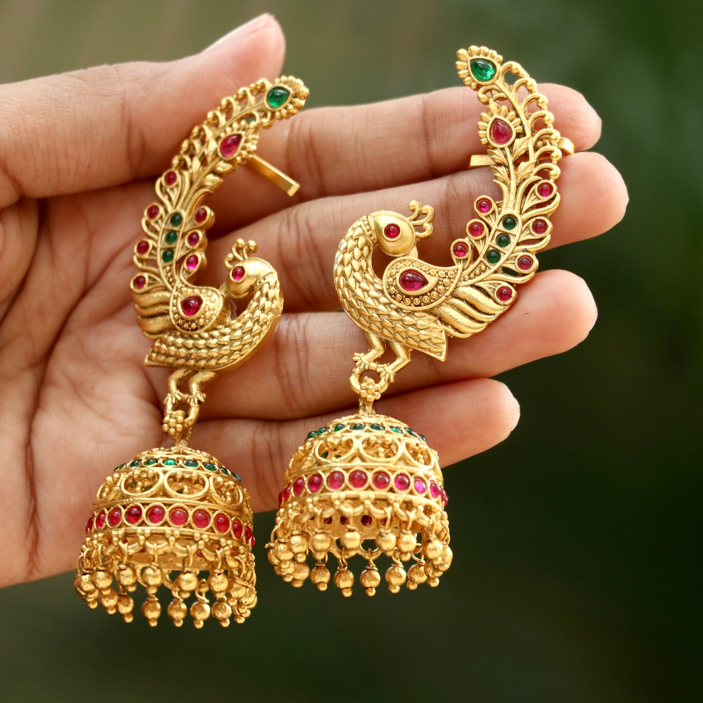 Mayuri Muti-Color Gold Finish Ear-Cuff Jhumkas