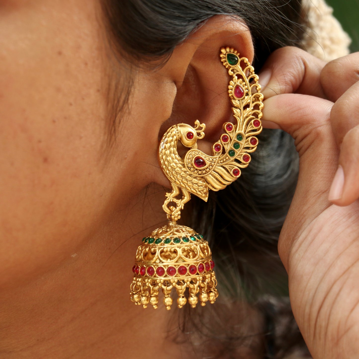 Mayuri Muti-Color Gold Finish Ear-Cuff Jhumkas