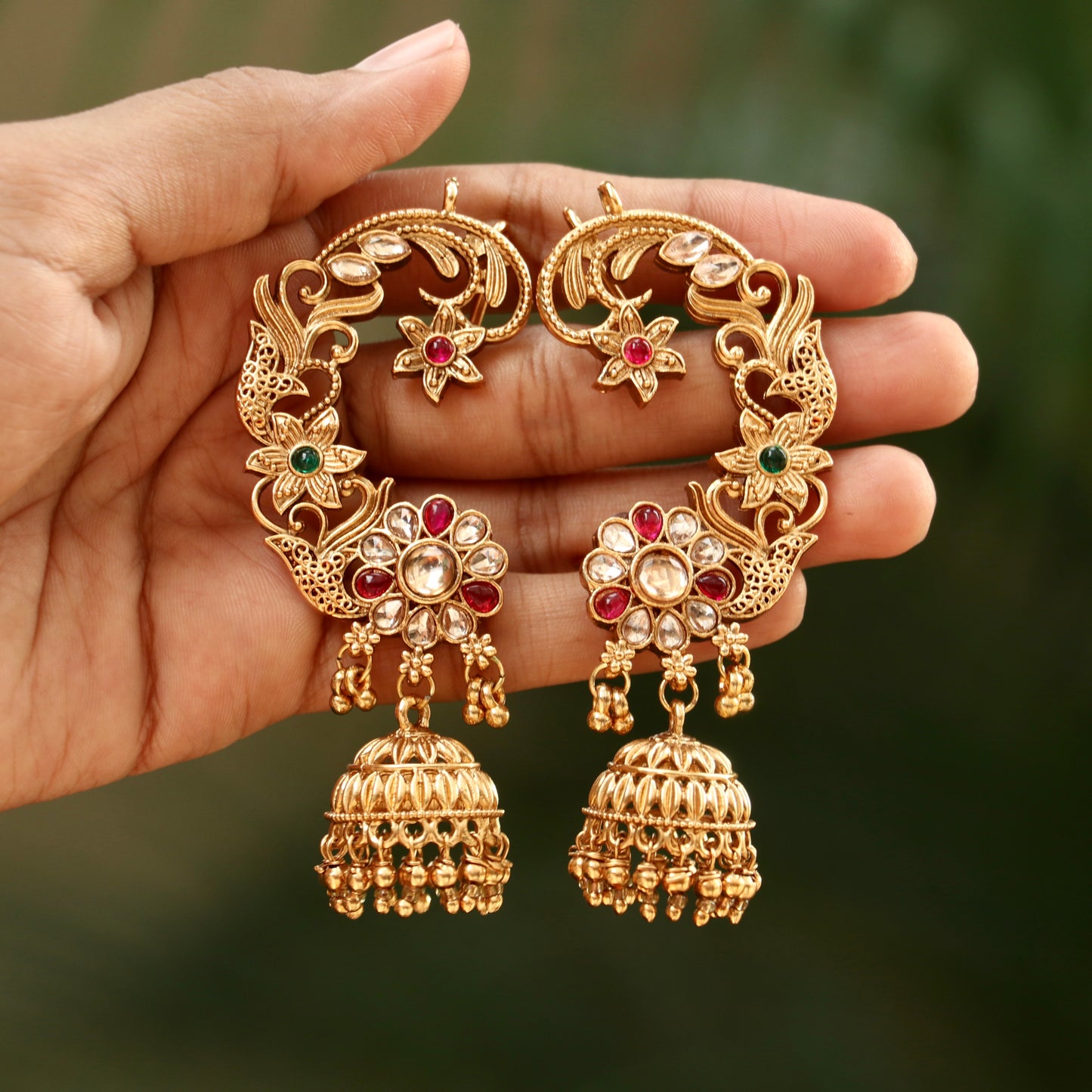 Kundan Gold Finish Ear-Cuff Jhumkas