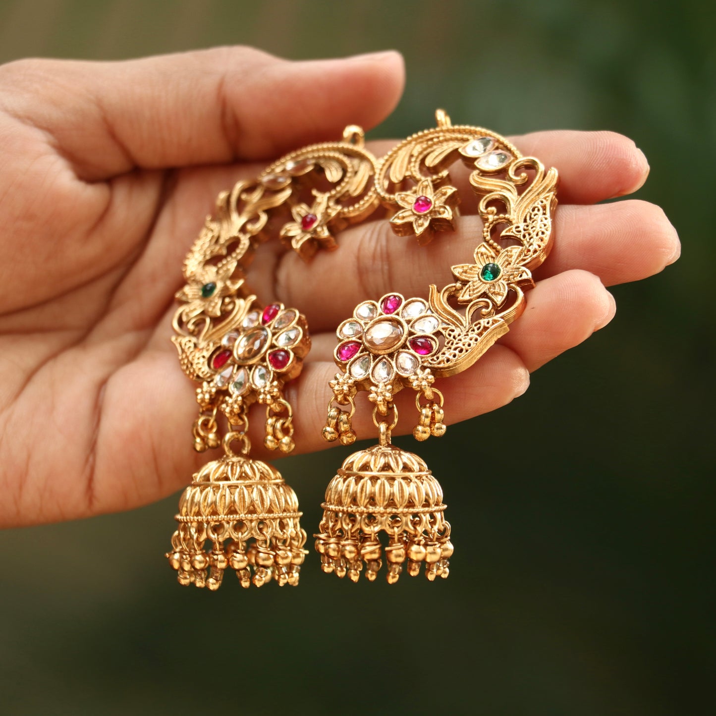 Kundan Gold Finish Ear-Cuff Jhumkas