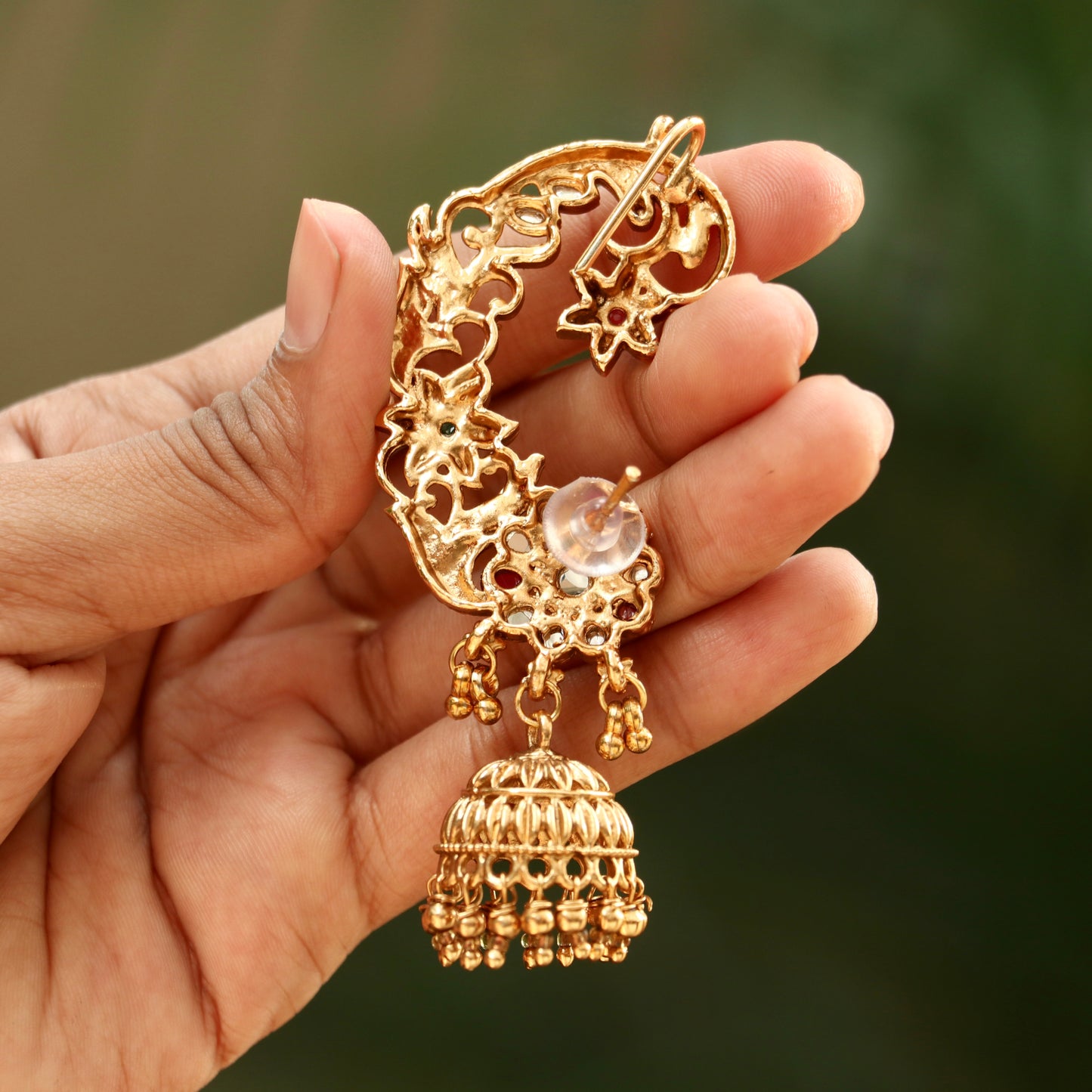 Kundan Gold Finish Ear-Cuff Jhumkas