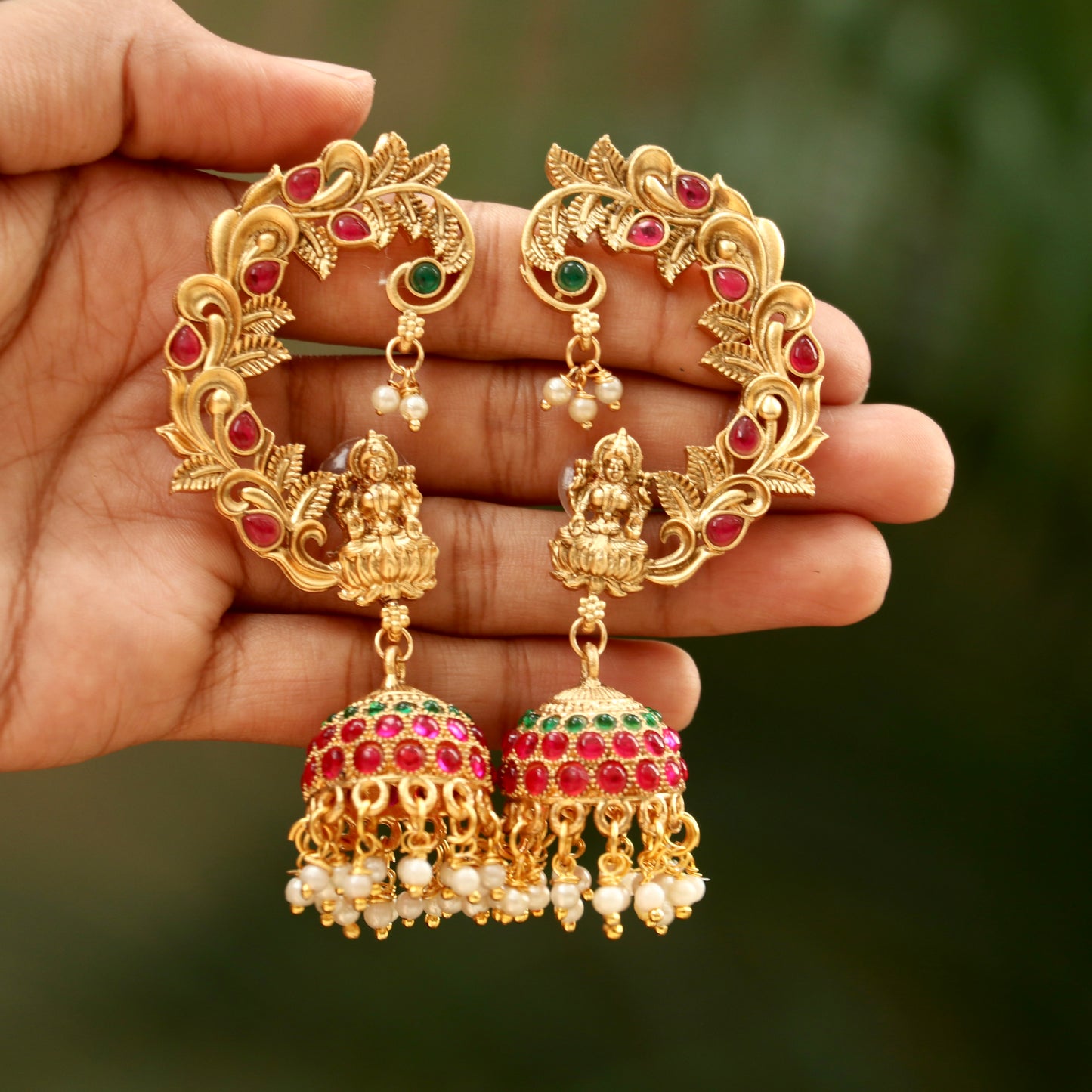 Lakshmi Gold Finish Ear-Cuff Jhumkas