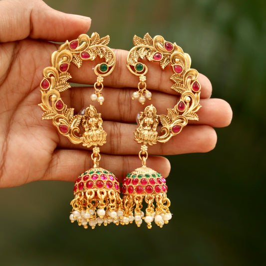 Lakshmi Gold Finish Ear-Cuff Jhumkas