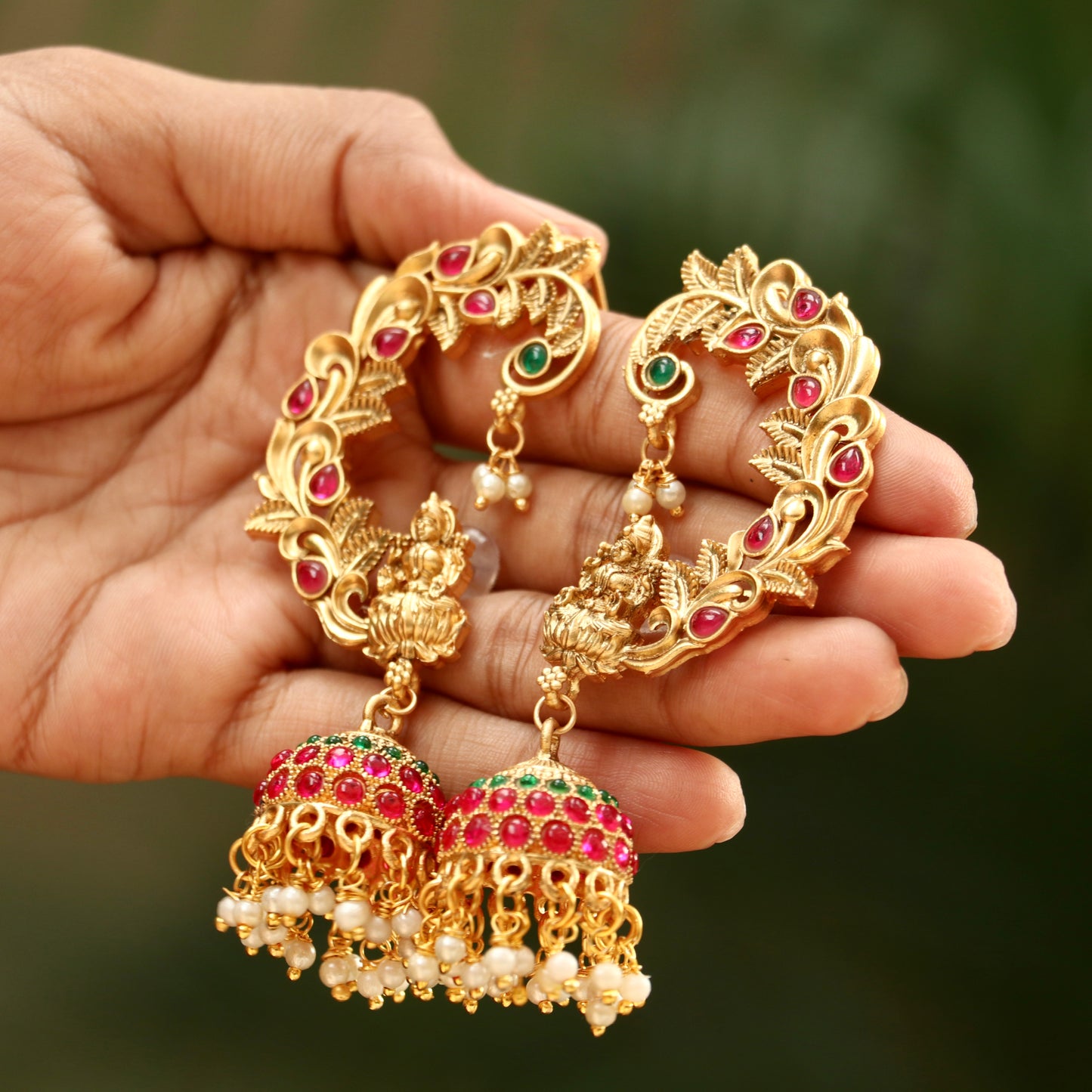 Lakshmi Gold Finish Ear-Cuff Jhumkas