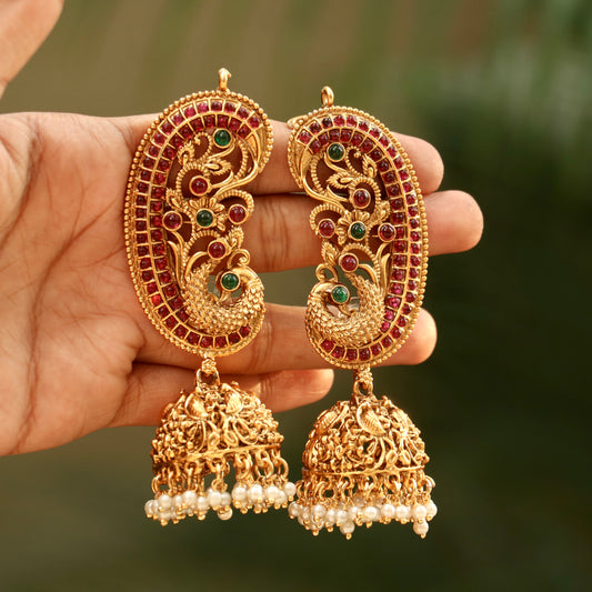 Beautiful Mayur Gold Finish Ear-Cuff Jhumkas
