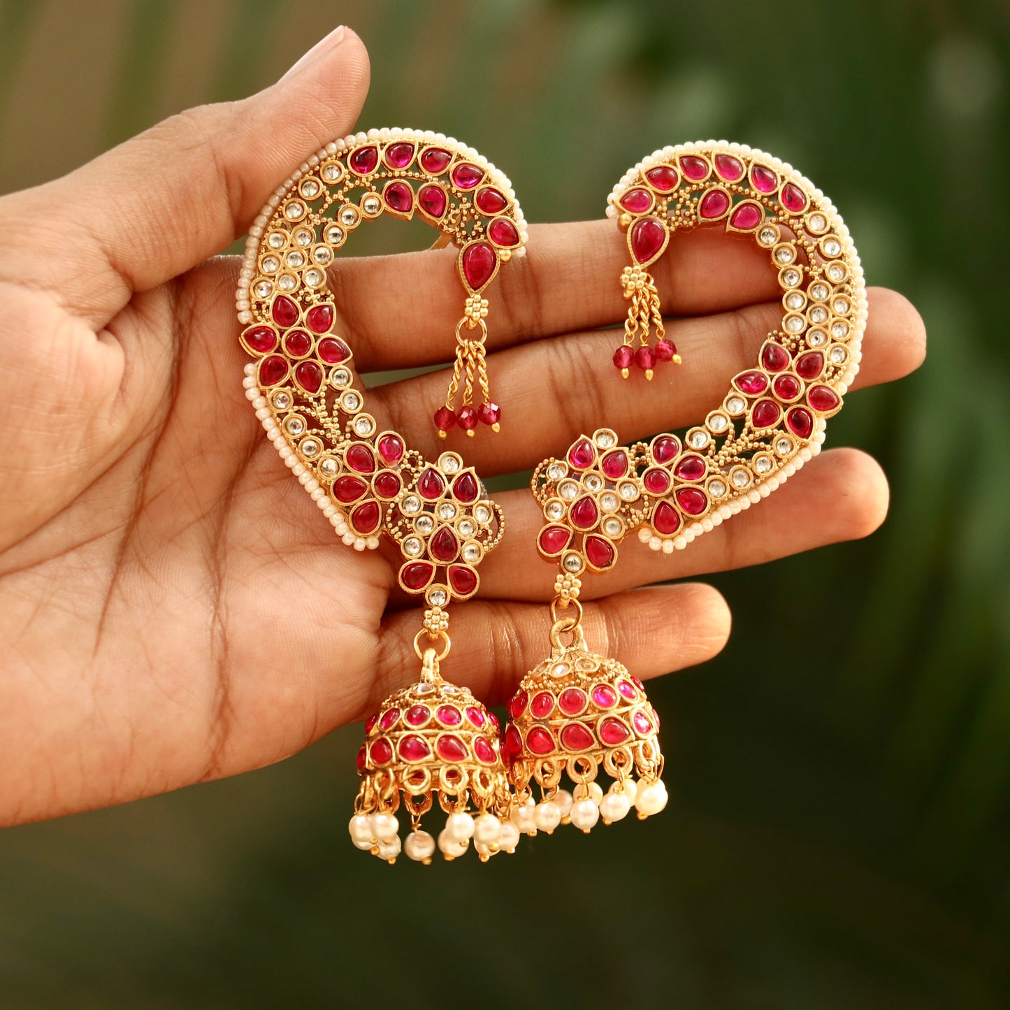 Royal Gold Finish Ear-Cuff Jhumkas