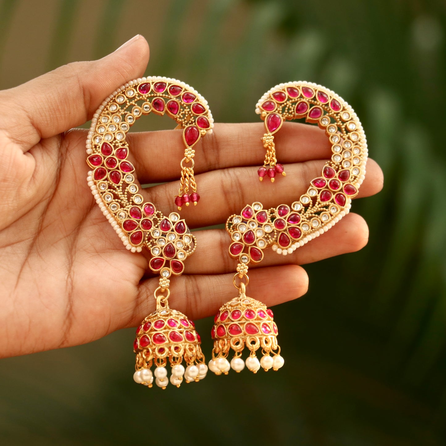 Royal Gold Finish Ear-Cuff Jhumkas