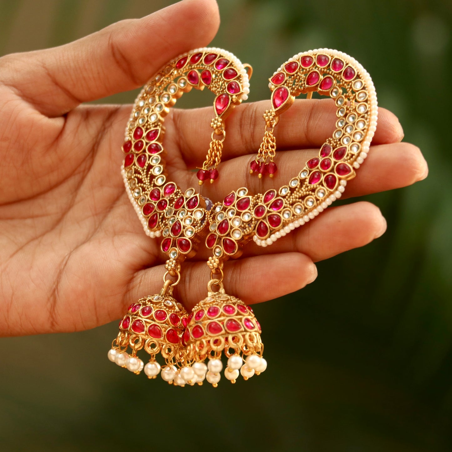 Royal Gold Finish Ear-Cuff Jhumkas