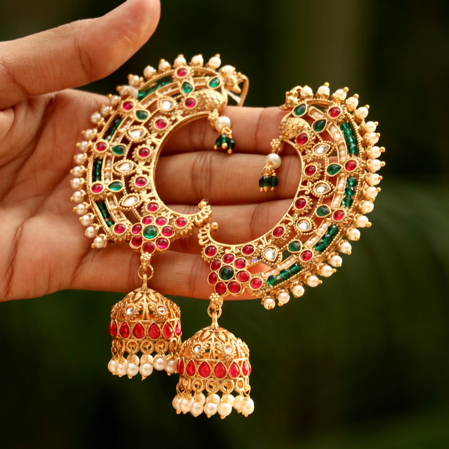 Razwada Gold Finish Ear-Cuff Jhumkas