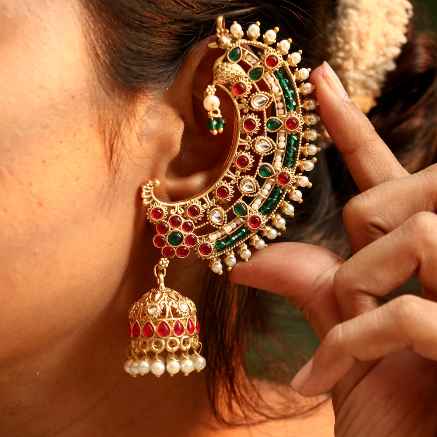 Razwada Gold Finish Ear-Cuff Jhumkas