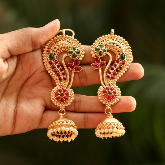 Elegant Gold Finish Ear-Cuff Jhumkas