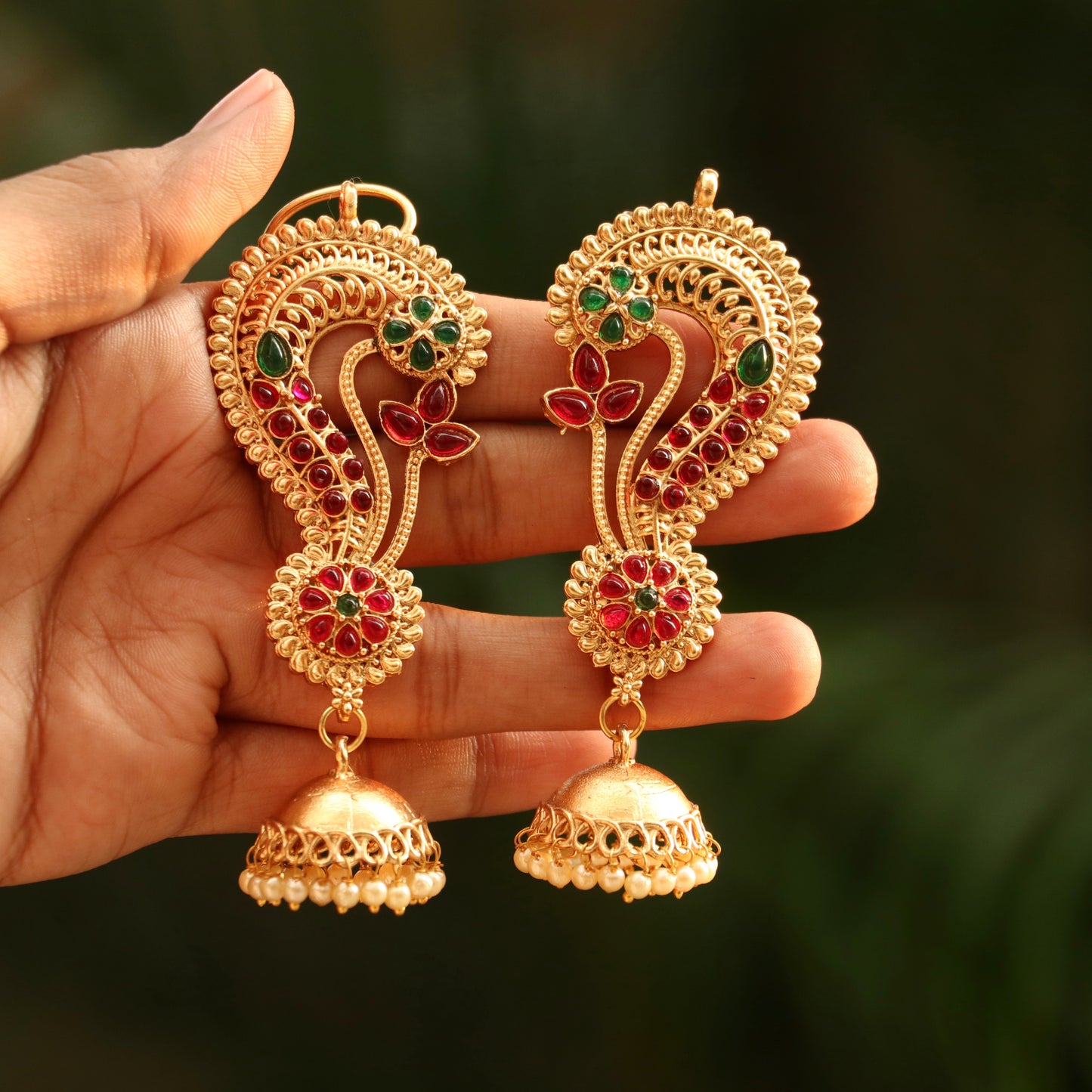 Elegant Gold Finish Ear-Cuff Jhumkas