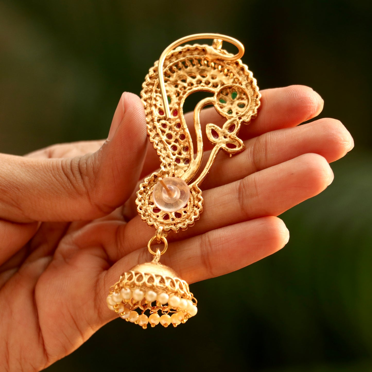 Elegant Gold Finish Ear-Cuff Jhumkas