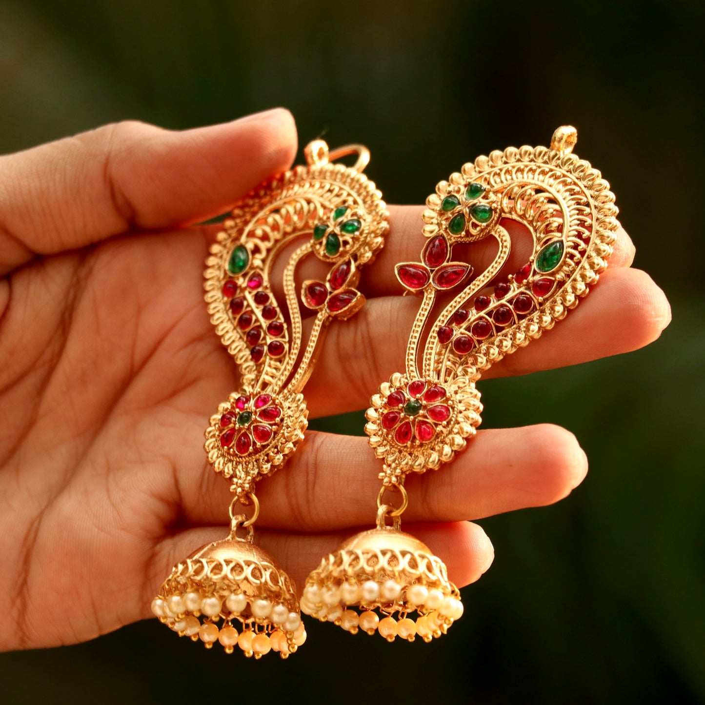 Elegant Gold Finish Ear-Cuff Jhumkas