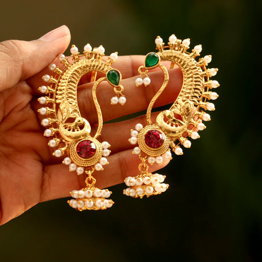 Antique Gold Finish Ear-Cuff Jhumkas