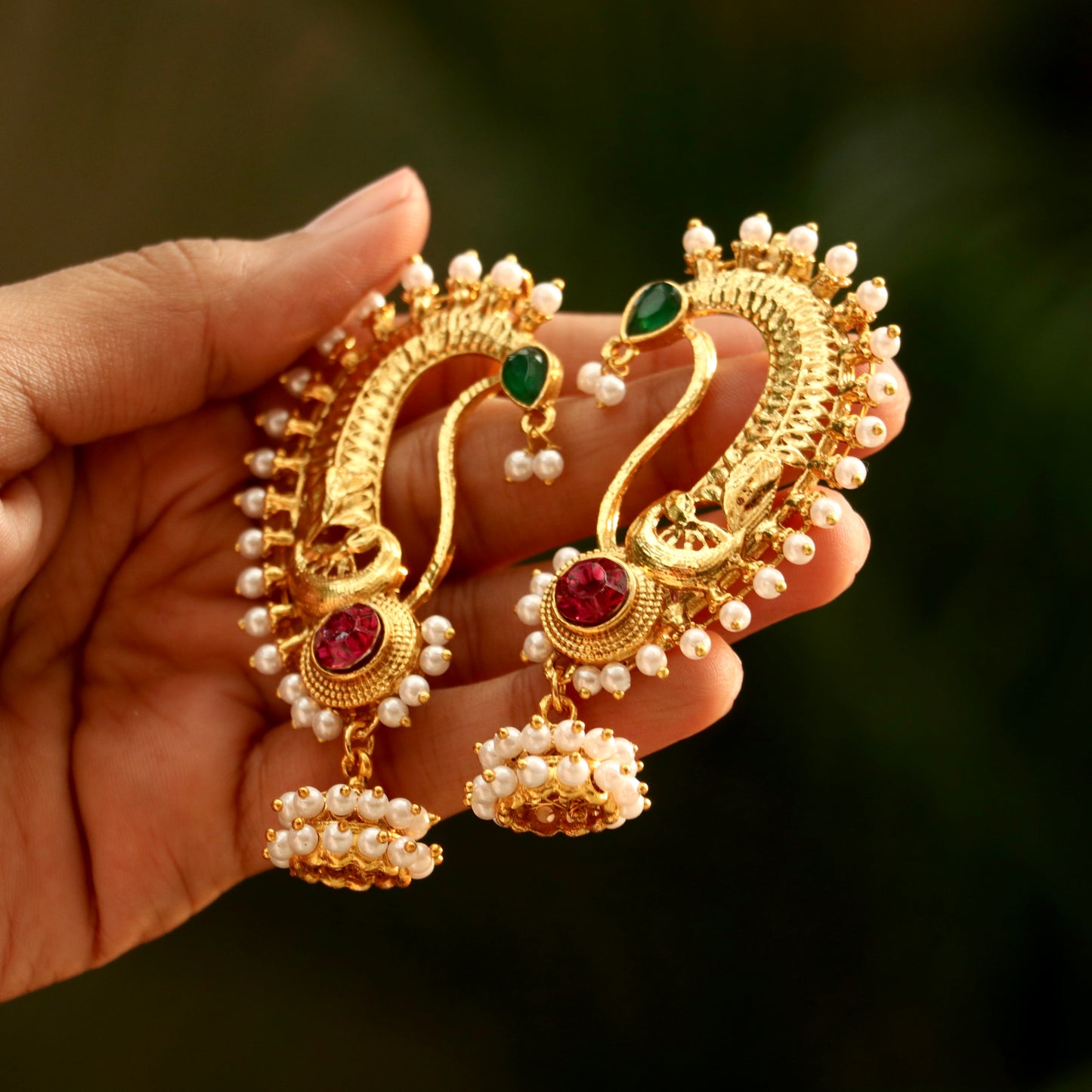 Antique Gold Finish Ear-Cuff Jhumkas