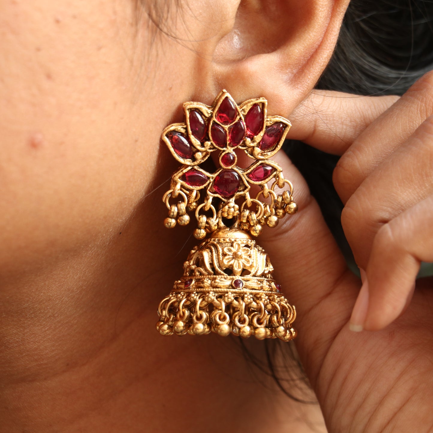 Antique Lotus Jhumkas