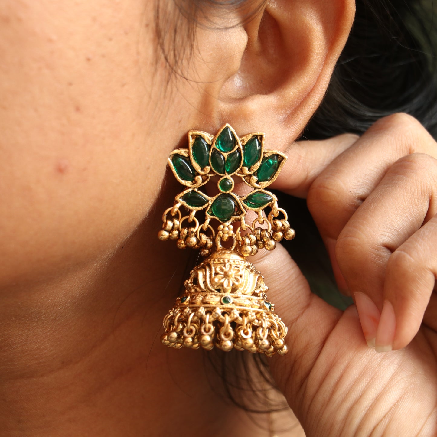 Antique Lotus Jhumkas