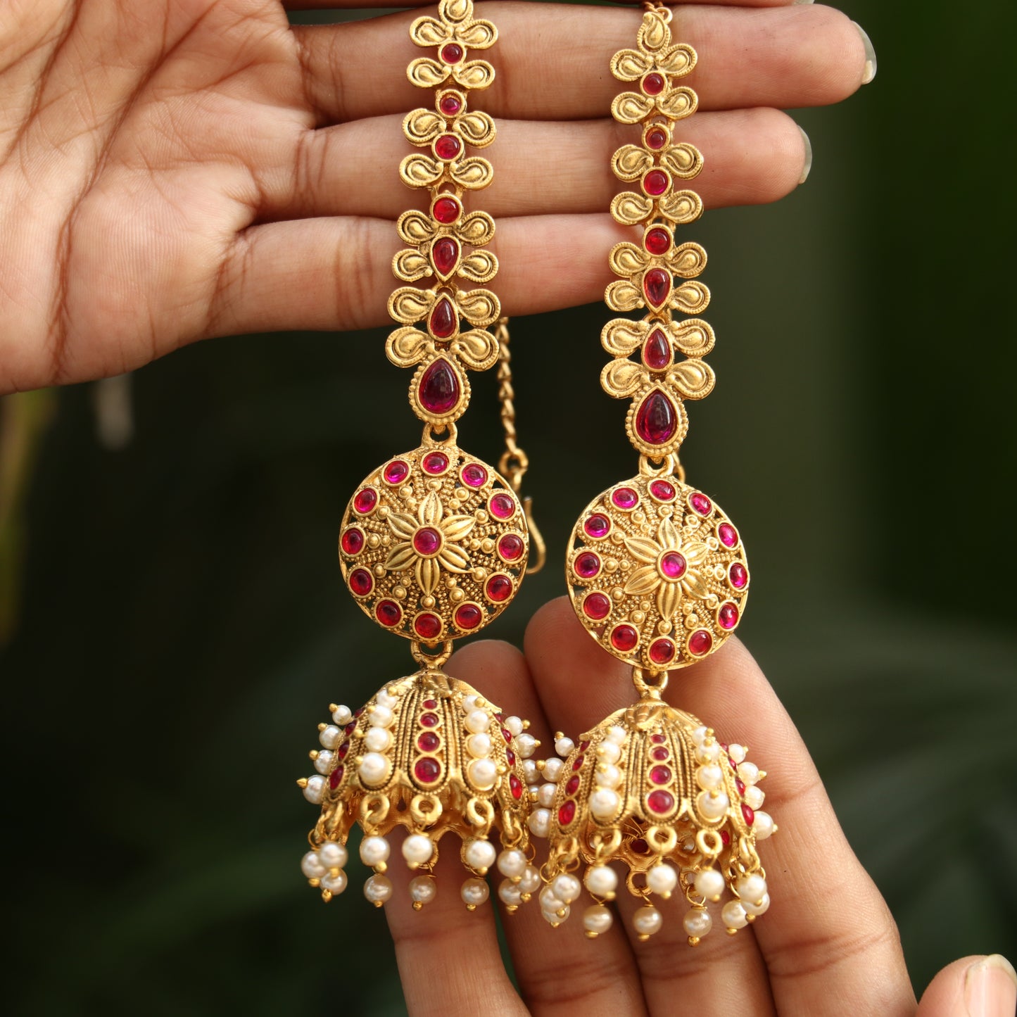 Antique Chakra Jhumkas with Ear Chain