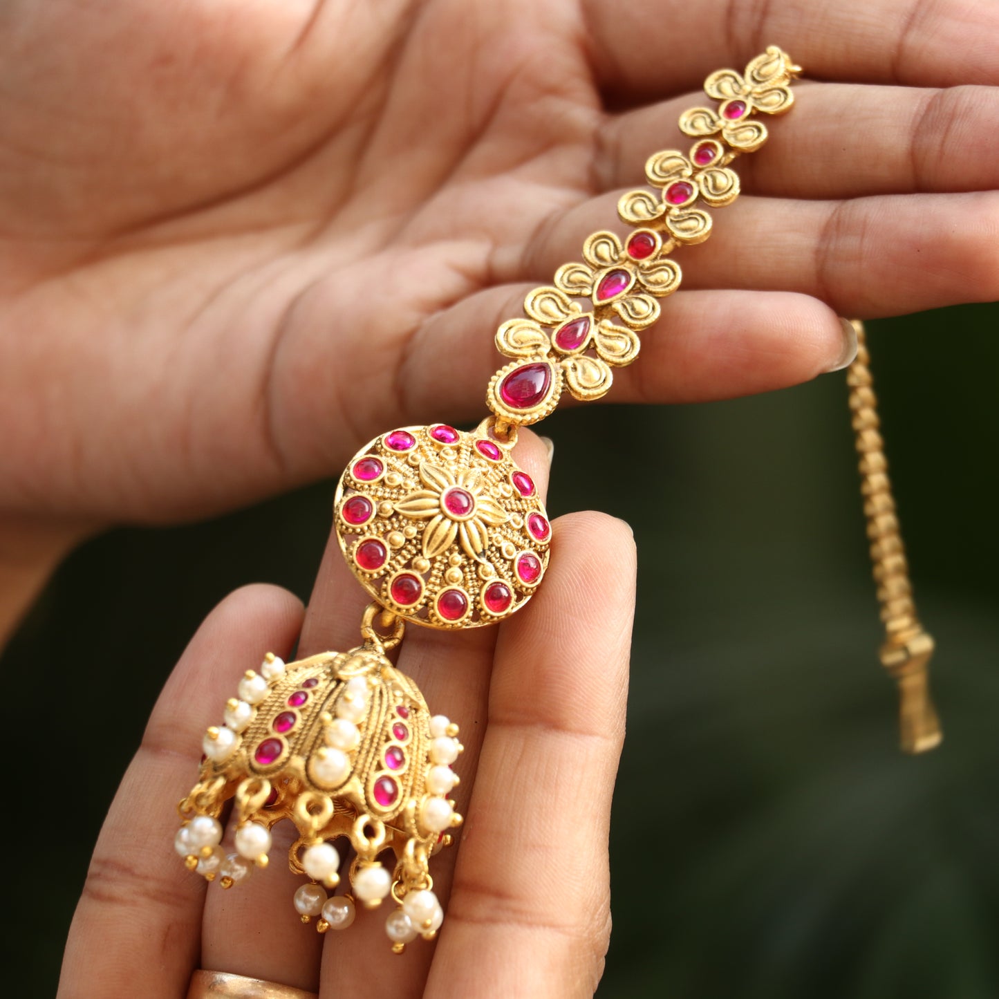 Antique Chakra Jhumkas with Ear Chain