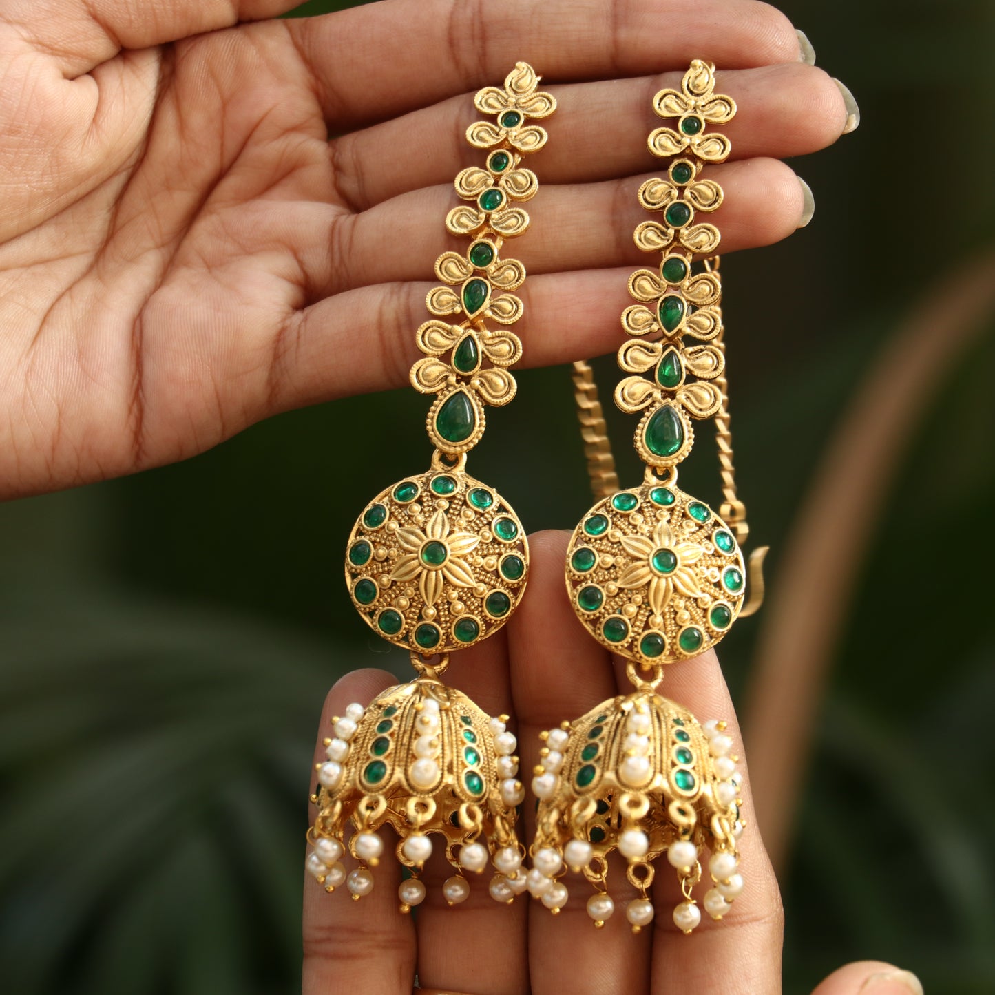 Antique Chakra Jhumkas with Ear Chain