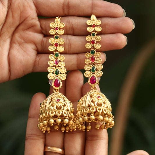 Antique Floral Jhumkas with Ear Chain