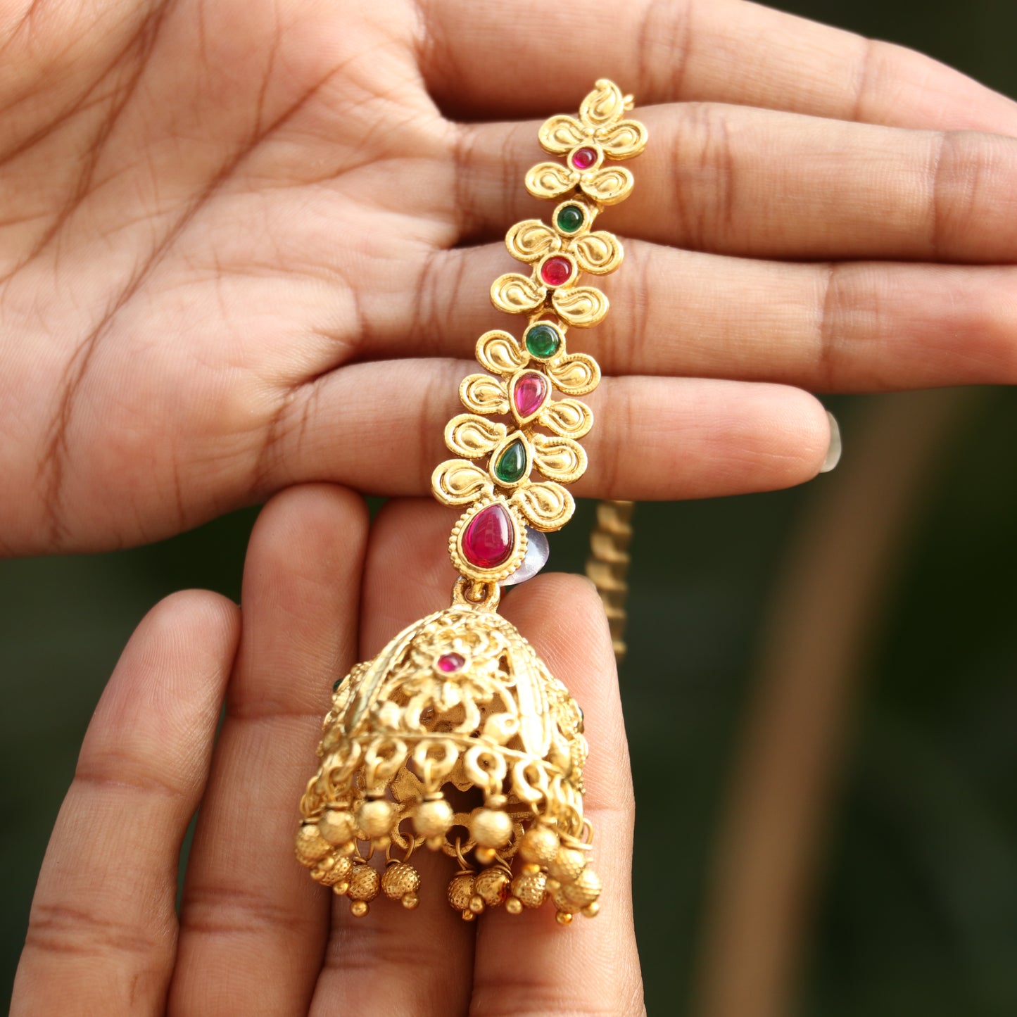 Antique Floral Jhumkas with Ear Chain