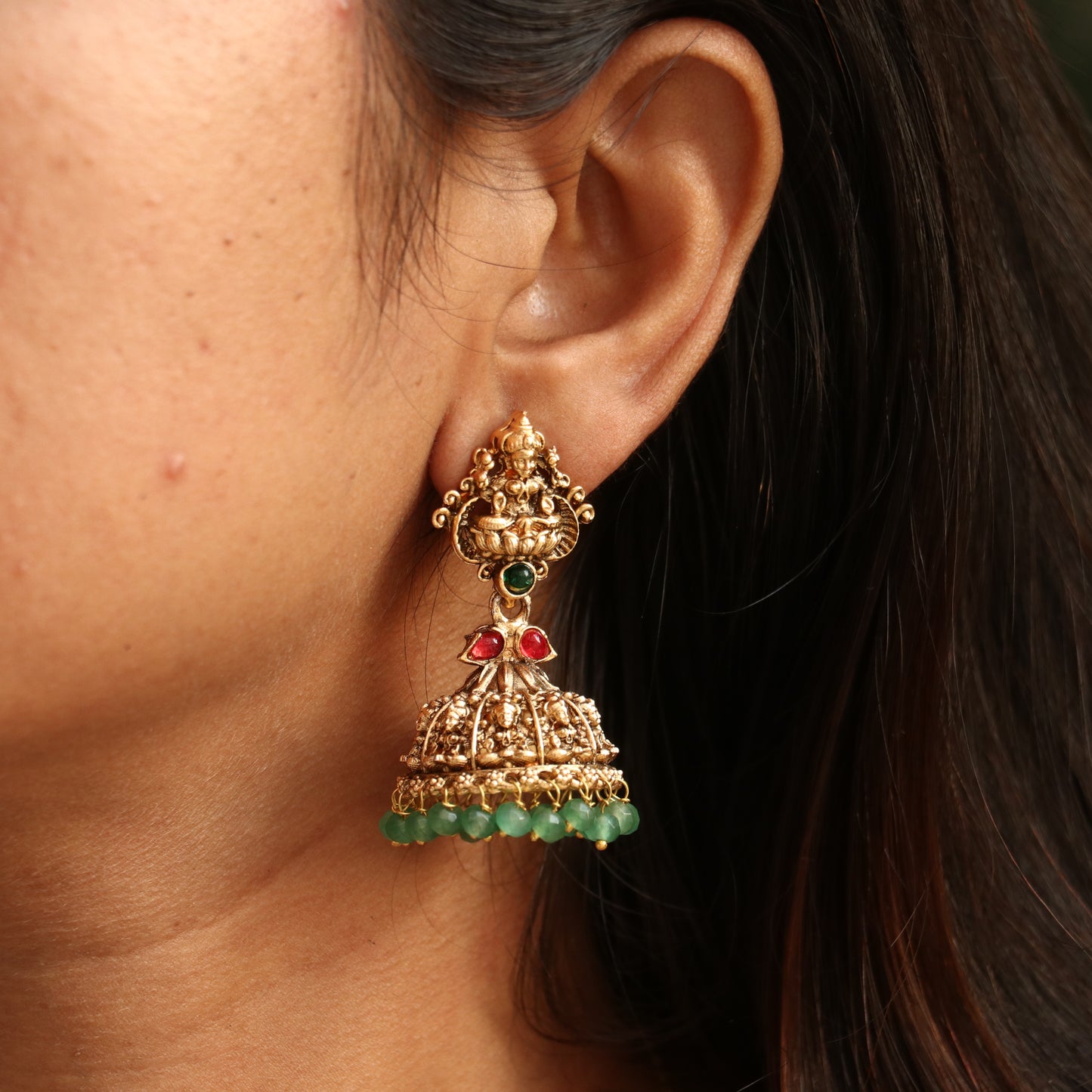 Antique Lakshmi Jhumkas with Ear Chain