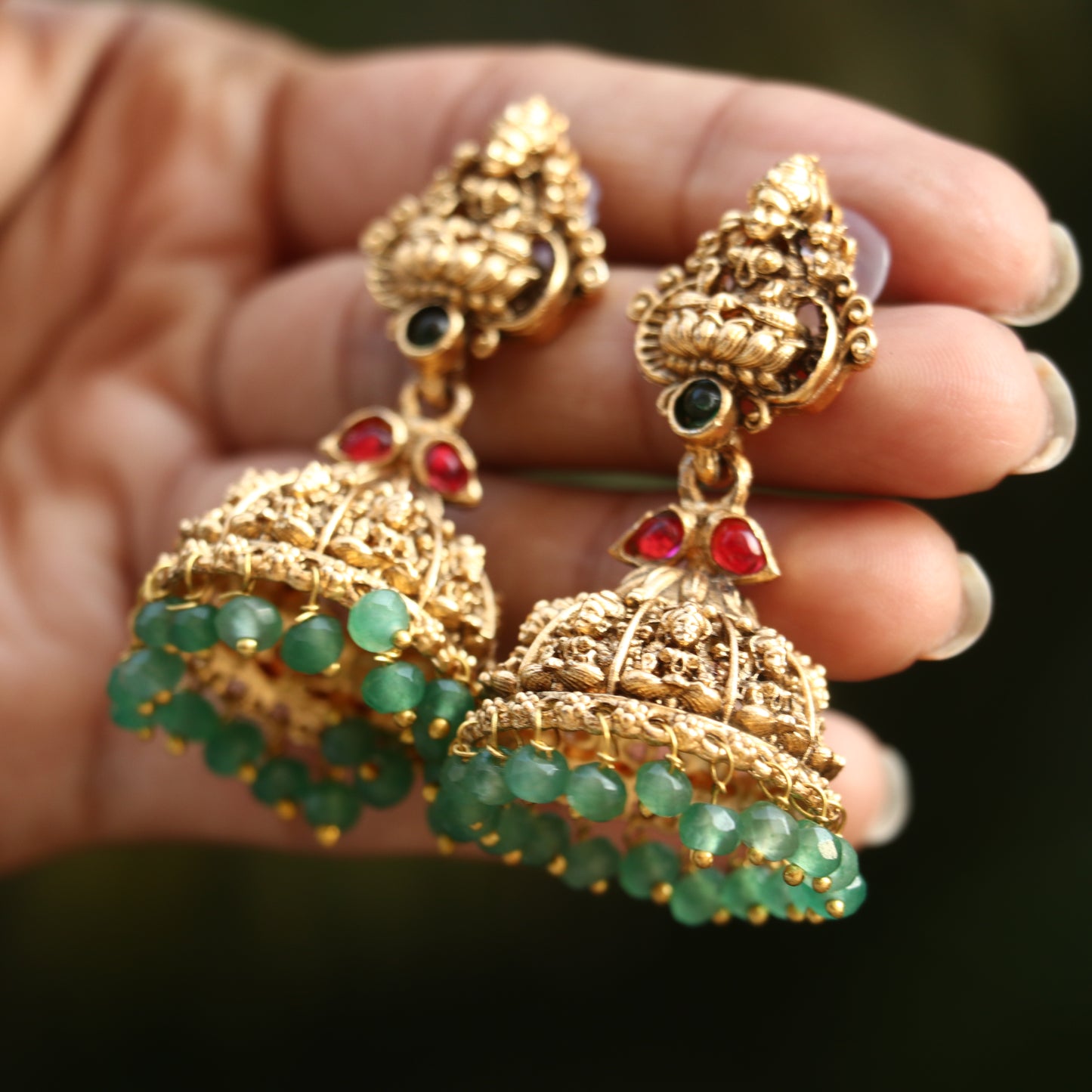 Antique Lakshmi Jhumkas with Ear Chain