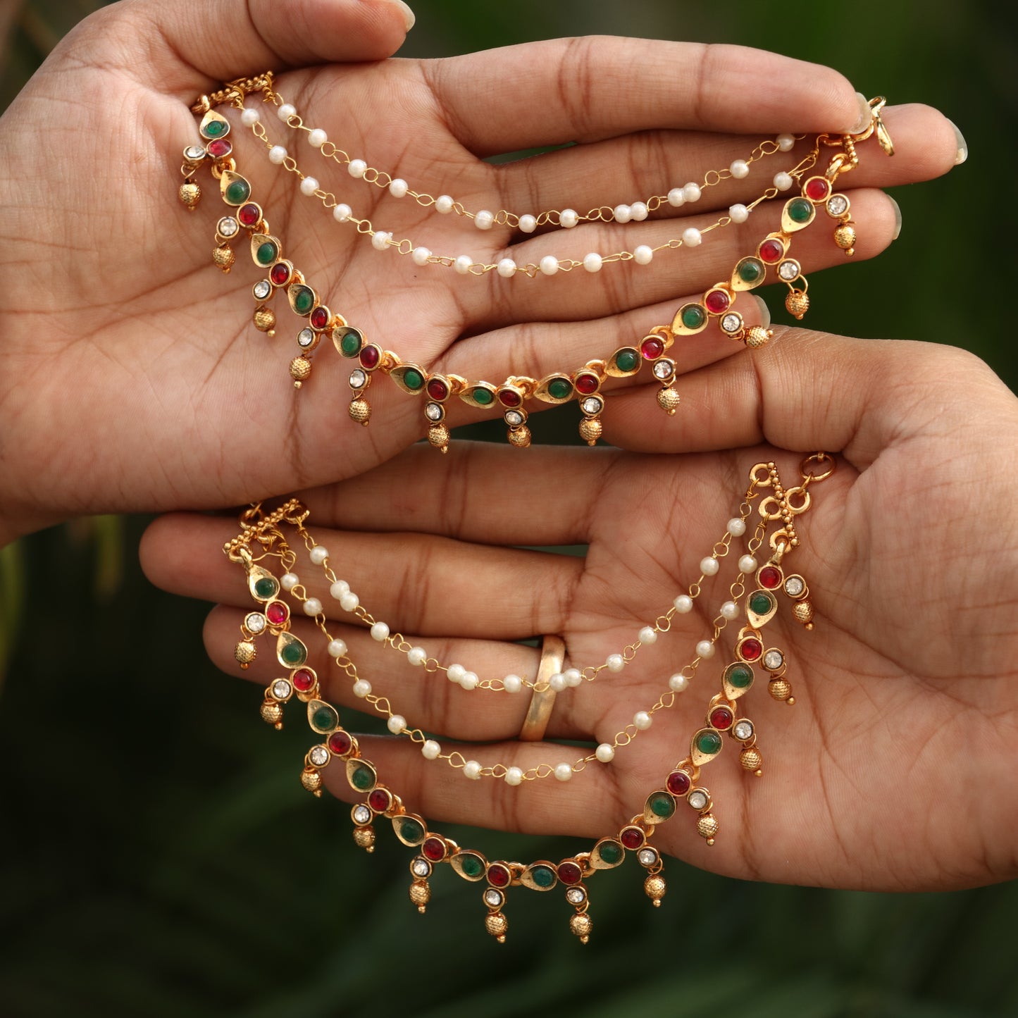 Antique Lakshmi Jhumkas with Ear Chain