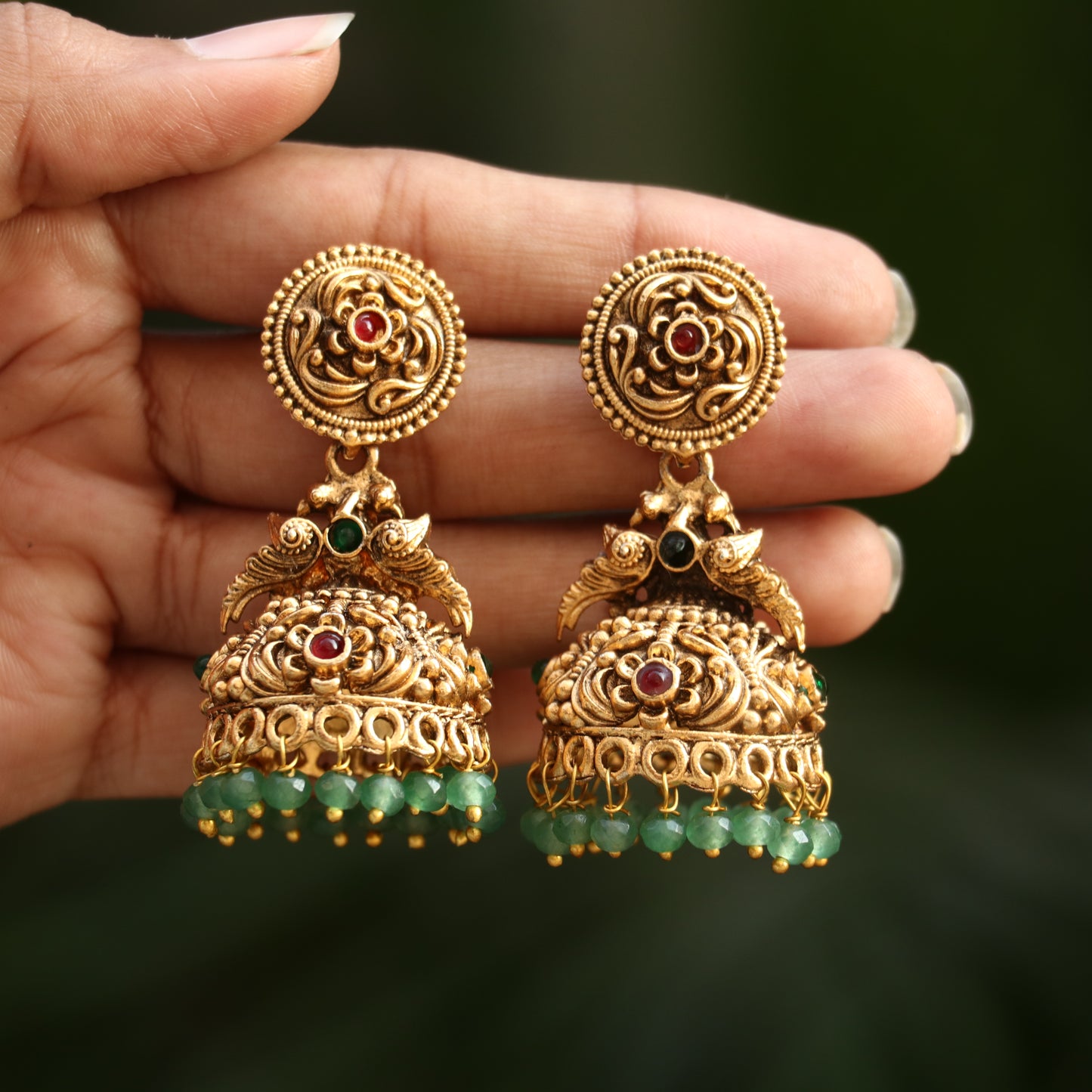 Antique Peacock Jhumkas with Ear Chain
